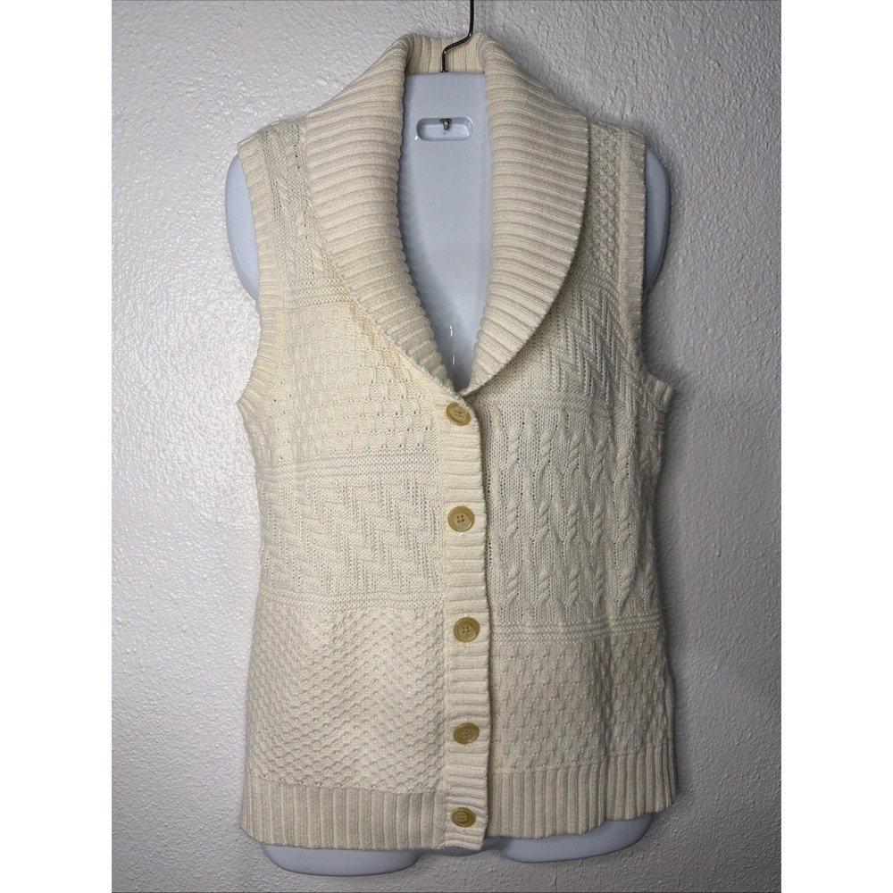 American Living Sweater Vest Womens Med Cream Cable Knit Working Girl Geometric